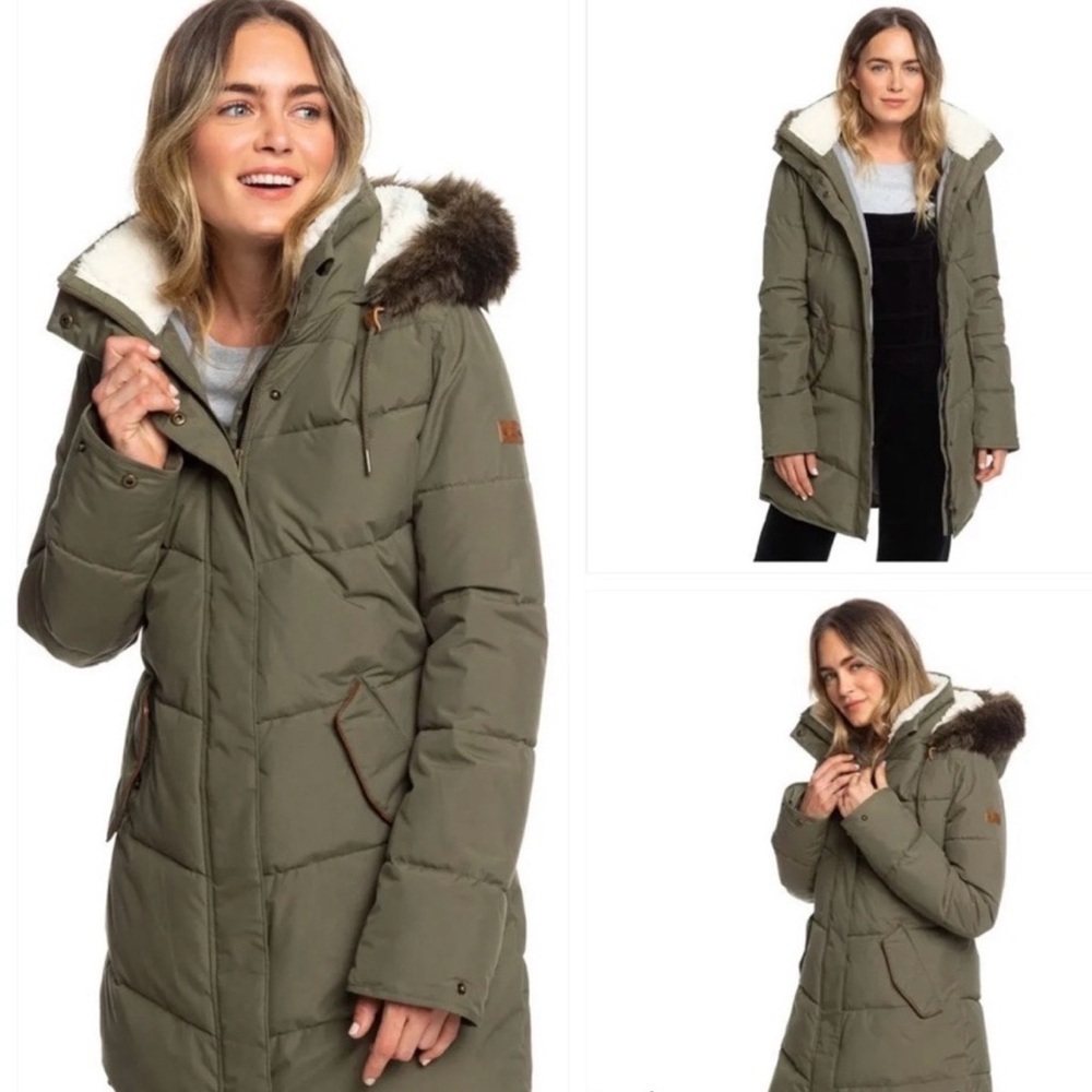 Roxy Ellie Longline Hooded Waterproof Puffer Jacket - size small - Picture 2 of 7
